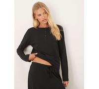 ASOS DESIGN - Mix & Match - Top del pigiama a maniche lunghe nero in cotone con collo serafino S