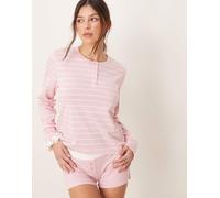 ASOS DESIGN - Mix & Match - Top del pigiama a righe con scollo serafino ed elastico abbinato-Rosa L