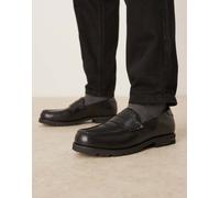 ASOS DESIGN - Mocassini in pelle nera con suola a carrarmato-Nero 40.5