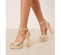 ASOS DESIGN - Naples - Sandali con tacco largo minimal oro con plateau a pianta larga 44