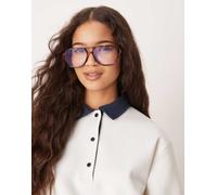 ASOS DESIGN - Occhiali aviatore tartarugati con lenti trasparenti per luce blu-Marrone No Size