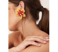 ASOS DESIGN - Orecchini a bottone a forma di fiori grandi con perline multicolore-Rosso No Size