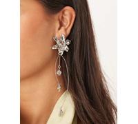 ASOS DESIGN - Orecchini a bottone argentati a forma di fiore con pendente e design in filo metallico-Argento No Size