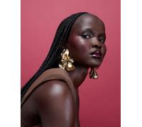 ASOS DESIGN - Orecchini a bottone grandi a fiori tonalità oro spazzolato No Size