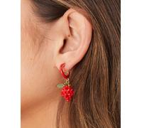 ASOS DESIGN - Orecchini a cerchio rossi con fragole con perline piccole-Rosso No Size