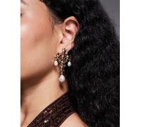 ASOS DESIGN - Orecchini a croce dorati con perle sintetiche e pietre-Oro No Size