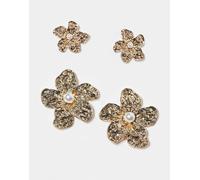 ASOS DESIGN - Orecchini a forma di fiori dorati con modello ear cuff-Oro No Size