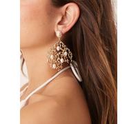 ASOS DESIGN - Orecchini pendenti a bottone dorati a forma di corallo con perle sintetiche-Oro No Size