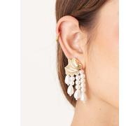 ASOS DESIGN - Orecchini pendenti a bottone dorati effetto fuso con perle sintetiche-Oro No Size