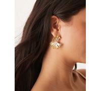 ASOS DESIGN - Orecchini pendenti dorati con design zigrinato a forma di foglie e cristalli-Oro No Size