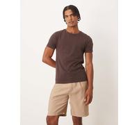 ASOS DESIGN - Pantaloncini chino dritti effetto lino color pietra-Verde 50