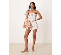 ASOS DESIGN - Pantaloncini con laccetti laterali e stampa a tema vacanze in misto lino in coordinato-Multicolore M