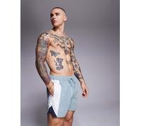 ASOS DESIGN - Pantaloncini da bagno taglio corto blu con spacchi laterali e design cut and sew XS