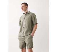 ASOS DESIGN - Pantaloncini lunghezza media slim in 100% lino kaki in coordinato-Verde M