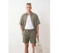 ASOS DESIGN - Pantaloncini lunghezza media slim in 100% lino kaki in coordinato-Verde S