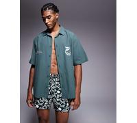 ASOS DESIGN - Pantaloncini taglio corto verde scuro in coordinato-Nero XL
