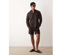 ASOS DESIGN - Pantaloncini taglio medio slim in 100% lino marroni in coordinato-Marrone S