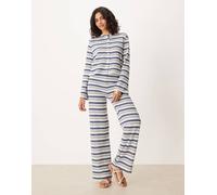 ASOS DESIGN - Pantaloni cut and sew color avorio e blu a righe in coordinato-Bianco S