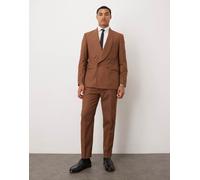 ASOS DESIGN - Pantaloni da abito affusolati marroni in misto lino e cotone-Marrone W28 L32