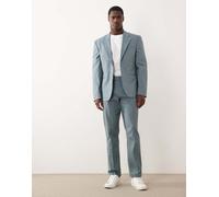 ASOS DESIGN - Pantaloni da abito slim in 100% cotone effetto lino blu 46 Short