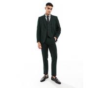 ASOS DESIGN - Pantaloni da abito slim in misto lana verde bottiglia con motivo a spina di pesce W28 L30