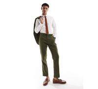 ASOS DESIGN - Pantaloni da abito slim in twill di misto lana kaki-Verde W34 L32