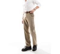 ASOS DESIGN - Pantaloni dritti eleganti in twill misto lana color pietra-Neutro W30 L30