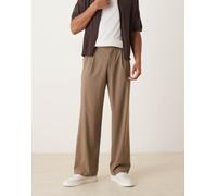 ASOS DESIGN - Pantaloni eleganti a fondo ampio marrone chiaro con pieghe sul davanti-Verde W36 L32