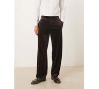 ASOS DESIGN - Pantaloni eleganti con fondo ampio in velluto marrone scuro con vita elasticizzata-Rosso W32 L30