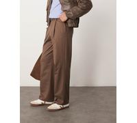 ASOS DESIGN - Pantaloni eleganti premium a fondo ampio marroni con doppia piega-Marrone W36 L32