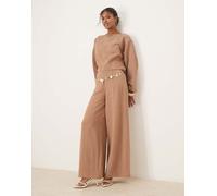 ASOS DESIGN - Pantaloni in tessuto stropicciato in misto lino a vita alta stile corsetto color tortora-Marrone 50