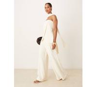 ASOS DESIGN - Pantaloni sartoriali a palazzo a vita alta stile corsetto color latticello in coordinato-Neutro 48