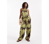 ASOS DESIGN - Pantaloni stile palazzo con stampa di palme in coordinato-Multicolore S