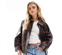 ASOS DESIGN Petite - Giacca bomber oversize in pelle sintetica color cioccolato-Marrone L