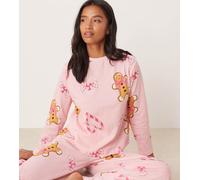 ASOS DESIGN Petite - Pigiama rosa mélange composto da top a maniche lunghe e pantaloni con stampa di bastoncini di zucchero e pan di zenzero-Viola M