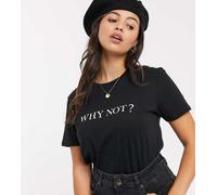 ASOS DESIGN Petite - T-shirt in cotone organico con scritta "Why not"-Nero 38
