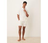 ASOS DESIGN - Pigiama color crema a coste con scollo serafino-Neutro 2XL