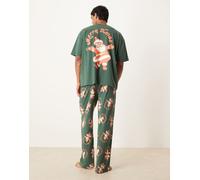 ASOS DESIGN - Pigiama natalizio verde con grafica con Babbo Natale vintage S