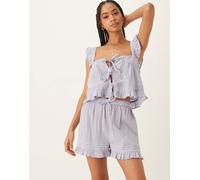 ASOS DESIGN - Pigiama viola polvere con canottiera allacciata sul davanti e pantaloncini con volant 46