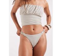ASOS DESIGN - Piper - Slip bikini sgambati con stampa a quadri effetto carta-Bianco 42