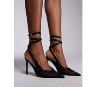 ASOS DESIGN - Poetry - Scarpe con tacco alto nere in rete con cinturino posteriore-Nero 36