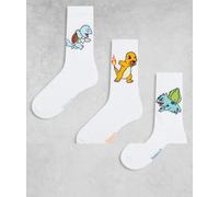 ASOS DESIGN - Pokémon - Confezione da 3 paia di calzini bianchi-Bianco 37-42