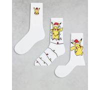 ASOS DESIGN - Pokémon - Confezione da 3 paia di calzini bianchi con grafica natalizia-Bianco 43-48