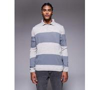 ASOS DESIGN - Polo a maniche lunghe comoda in maglia color panna a righe-Bianco XL