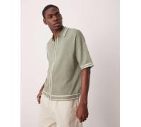 ASOS DESIGN - Polo comoda squadrata con bottoni in maglia verde salvia con profili a contrasto S