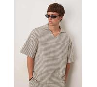 ASOS DESIGN - Polo oversize bianco e nero a righe all'uncinetto in coordinato-Blu L