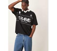 ASOS DESIGN - Polo oversize nera con grafica a tema calcio-Nero M