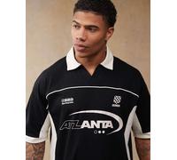 ASOS DESIGN - Polo oversize nera con pannelli cut and sew e grafiche sportive-Nero XS