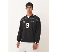 ASOS DESIGN - Polo oversize sportiva nera con profili a contrasto-Nero S