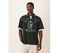 ASOS DESIGN - Polo oversize sportiva verde scuro con profili a contrasto L
